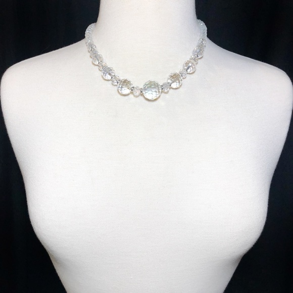 Beveled Clear Glass Beaded Necklace & Earrings Set - Picture 2 of 3